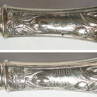 Антикварный кабинетный нож для писем с ручкой из серебра. Англия 1901 год.