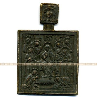 Старинная бронзовая литая икона Седмица с навершием Спас Нерукотворный Россия 19 век