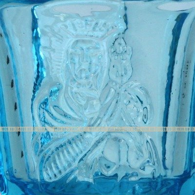 Старинная лампада настольная из голубого стекла с образом Божией Матери. Высота 7 см. Царская Россия
