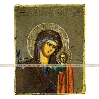 Миниатюрная старинная пядничная икона 19 века Пресвятая Казанская Богородица