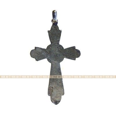 Старинный нательный серебряный крестик 800 пробы времен Царской России, синяя эмаль.