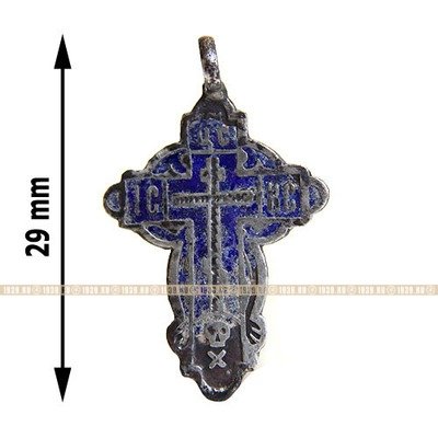 Старинный нательный серебряный крестик 84 пробы времен Царской России, синяя эмаль.
