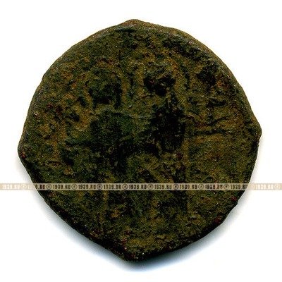 Древняя бронзовая монета Византийская Империя VI век. Юстин II. Полуфоллис.
