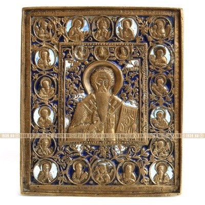 Старинная бронзовая икона Антипа Пергамский Священомученик и целитель. Русское медное литье XIX век.