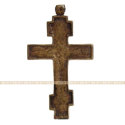 Старинное бронзовое распятие 18 века или старинный наперсный крест с синей и белой эмалью.