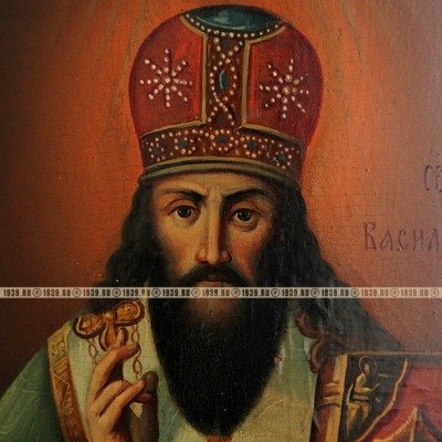 Старинная икона Святителя Василия Великого. Россия XIX век.