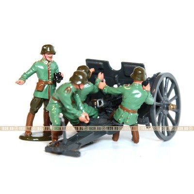 Набор оловянных солдатиков. Германская пушка с расчетом солдат и командиром времен Первой Мировой Войны.