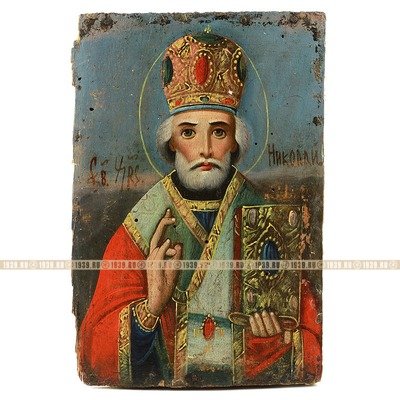 Старинная деревянная икона святитель Николай Чудотворец 